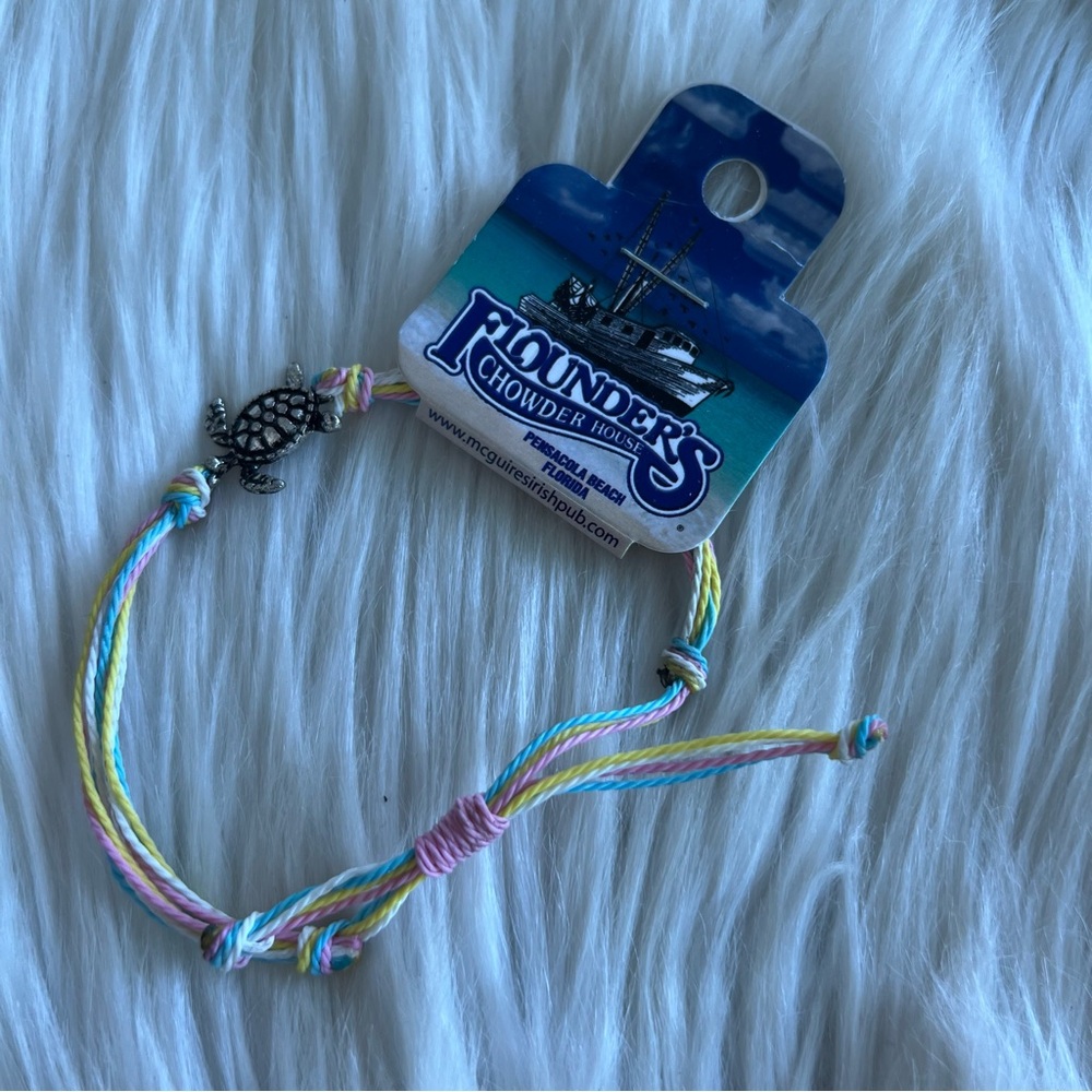 Rainbow Ombré Silver Turtle Charm Wax Thread Bracelet